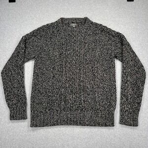 L.L. Bean Signature Cotton Fishermans Sweater Mens Large Black White Cable Knit